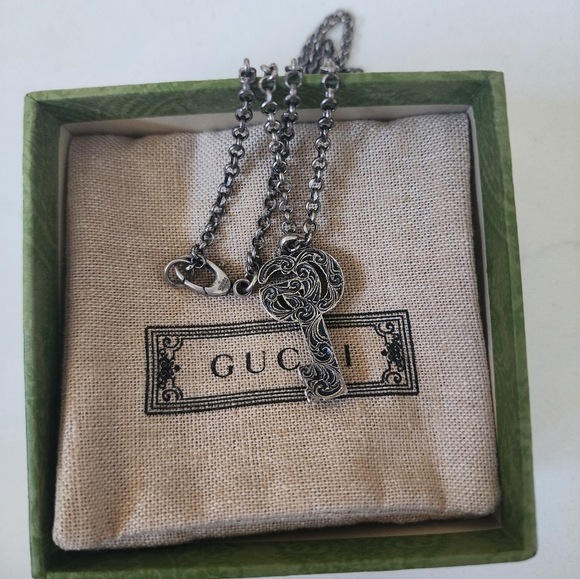 Auth Gucci GG Silver/Black Key Necklace - Picture 7 of 8